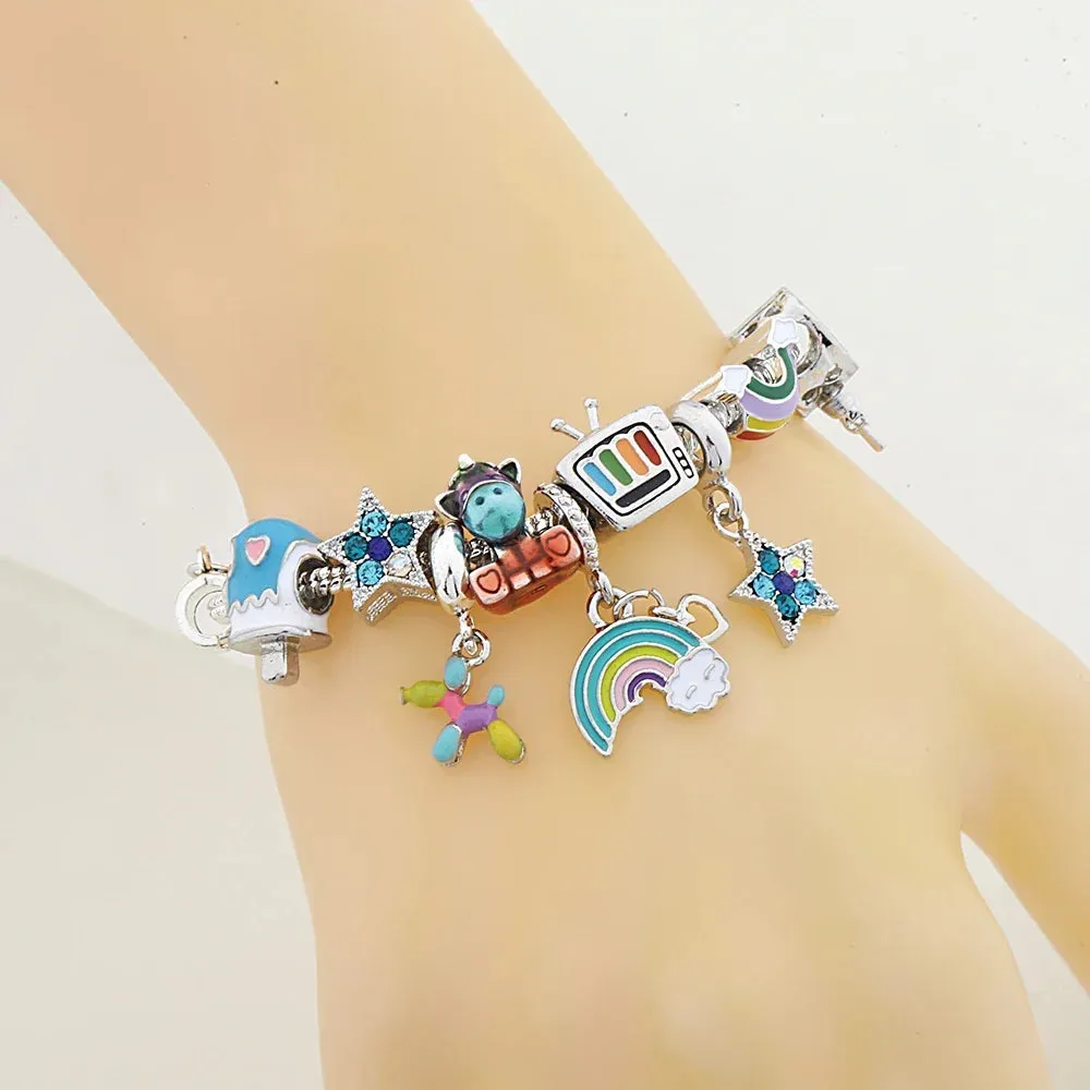 ✨ Rainbow Star & Moon Charm Bracelet 🌙 | Kawaii Unicorn Beaded Jewelry 🎀 | Perfect Gift for Kids & Teens! 🎁