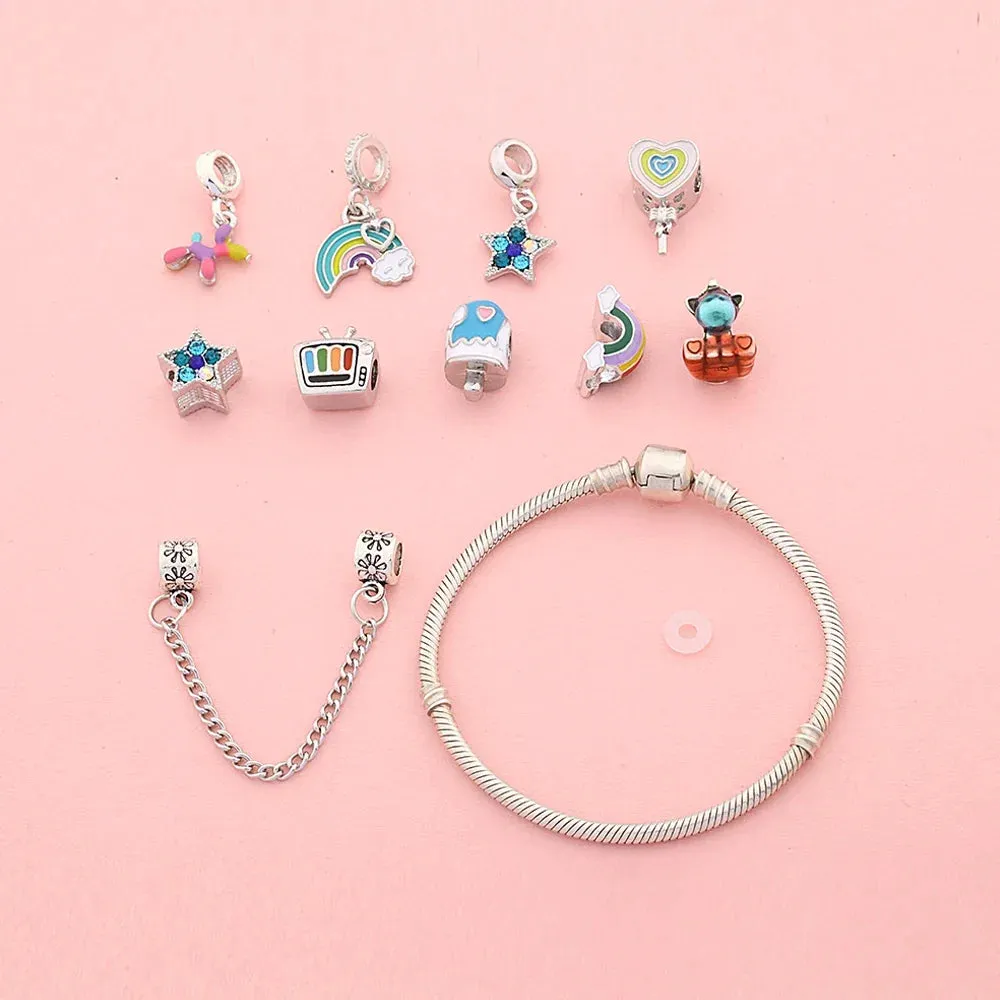 ✨ Rainbow Star & Moon Charm Bracelet 🌙 | Kawaii Unicorn Beaded Jewelry 🎀 | Perfect Gift for Kids & Teens! 🎁