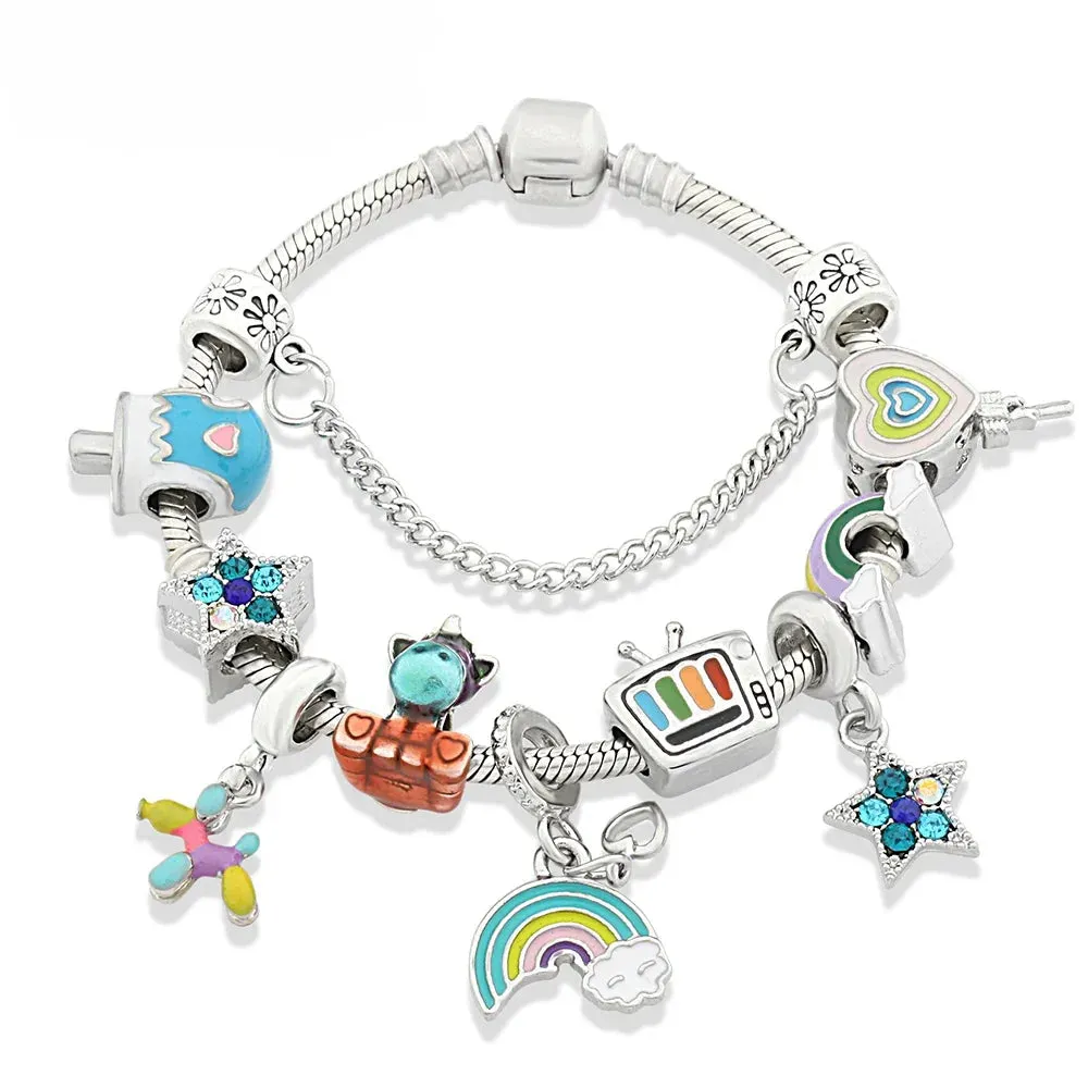 ✨ Rainbow Star & Moon Charm Bracelet 🌙 | Kawaii Unicorn Beaded Jewelry 🎀 | Perfect Gift for Kids & Teens! 🎁