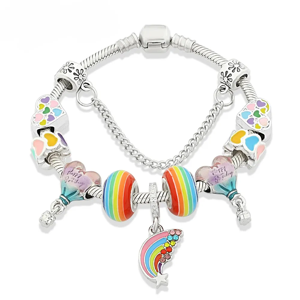 ✨ Rainbow Star & Moon Charm Bracelet 🌙 | Kawaii Unicorn Beaded Jewelry 🎀 | Perfect Gift for Kids & Teens! 🎁