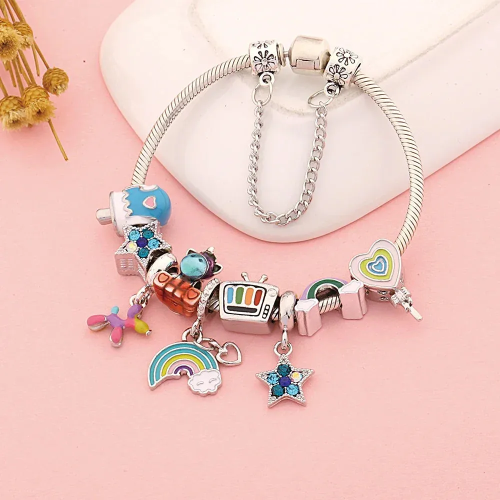 ✨ Rainbow Star & Moon Charm Bracelet 🌙 | Kawaii Unicorn Beaded Jewelry 🎀 | Perfect Gift for Kids & Teens! 🎁