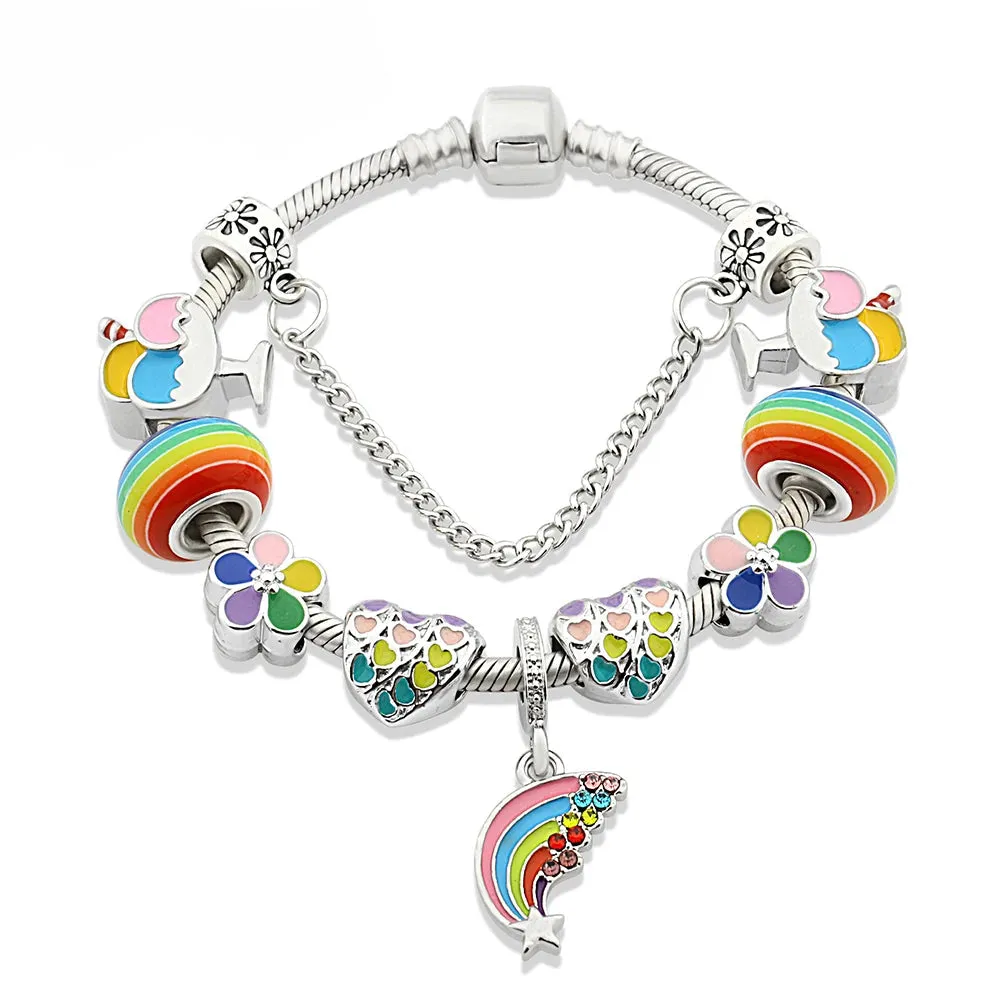 ✨ Rainbow Star & Moon Charm Bracelet 🌙 | Kawaii Unicorn Beaded Jewelry 🎀 | Perfect Gift for Kids & Teens! 🎁