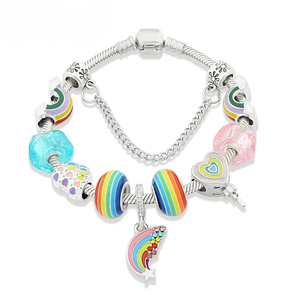 ✨ Rainbow Star & Moon Charm Bracelet 🌙 | Kawaii Unicorn Beaded Jewelry 🎀 | Perfect Gift for Kids & Teens! 🎁