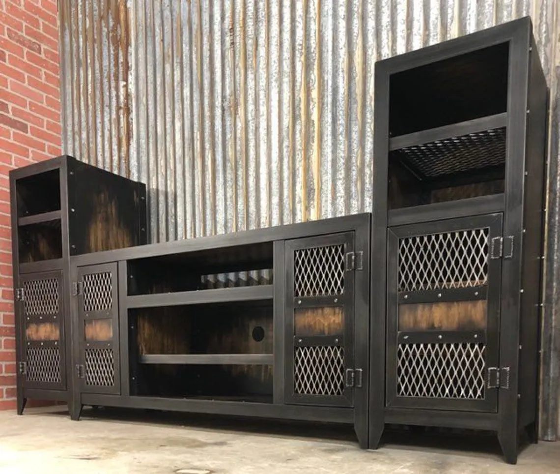 #013CD - Vintage Industrial Entertainment Center