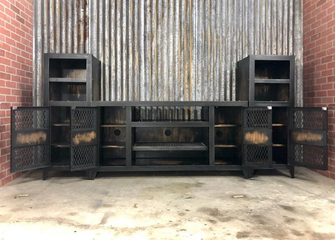 #013CD - Vintage Industrial Entertainment Center