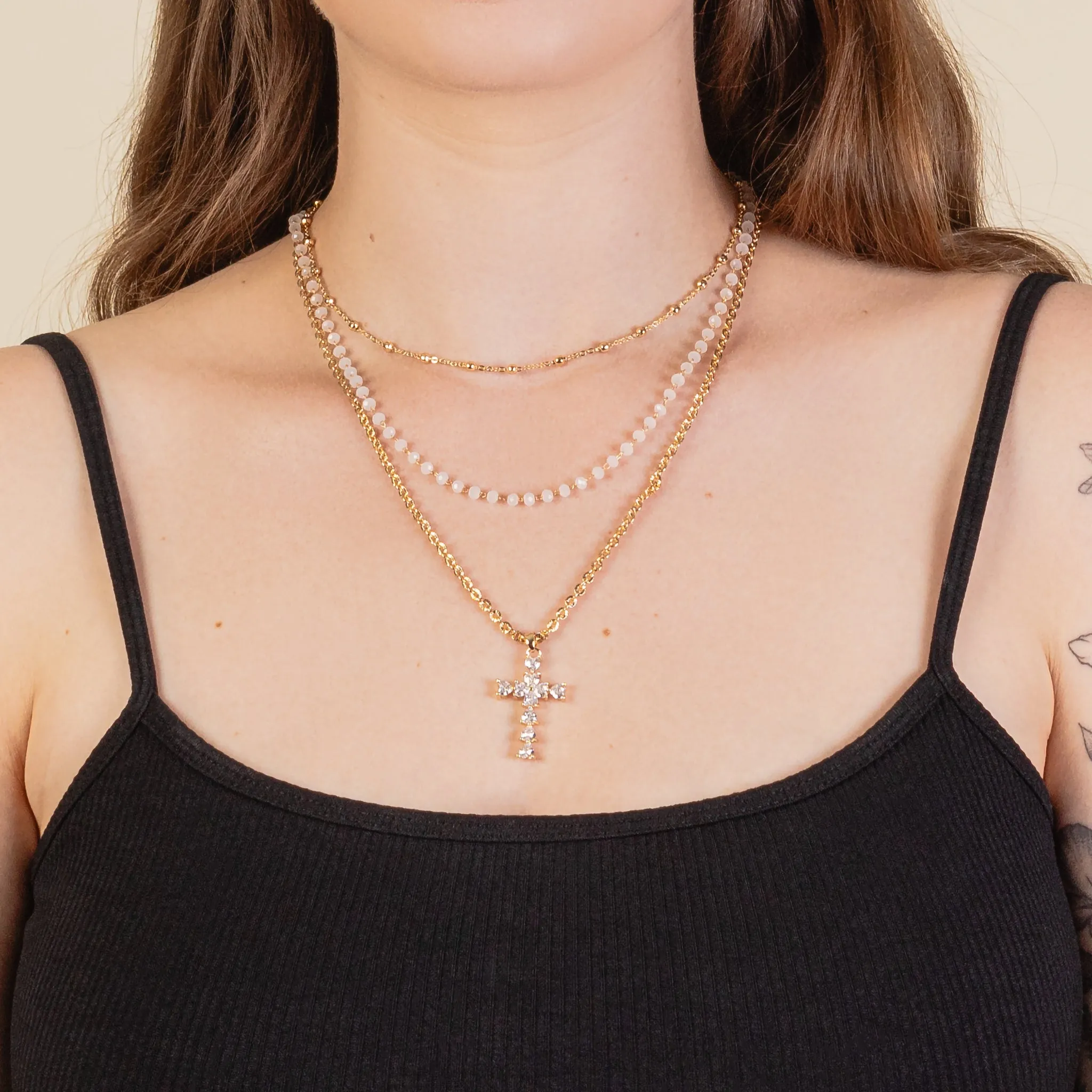 1165 - Dainty Cross Necklace - Clear
