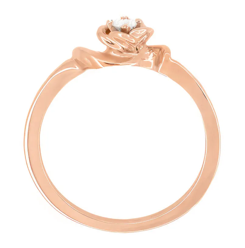 14 Karat Rose Gold Retro Moderne Vintage Style Rose Setting Diamond Promise Ring