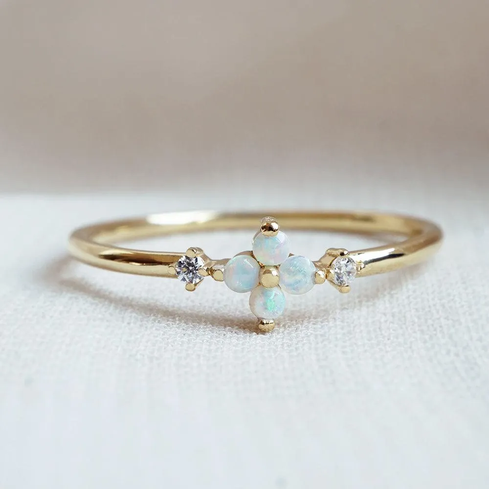 14K Forget Me Not Flower Opal Ring