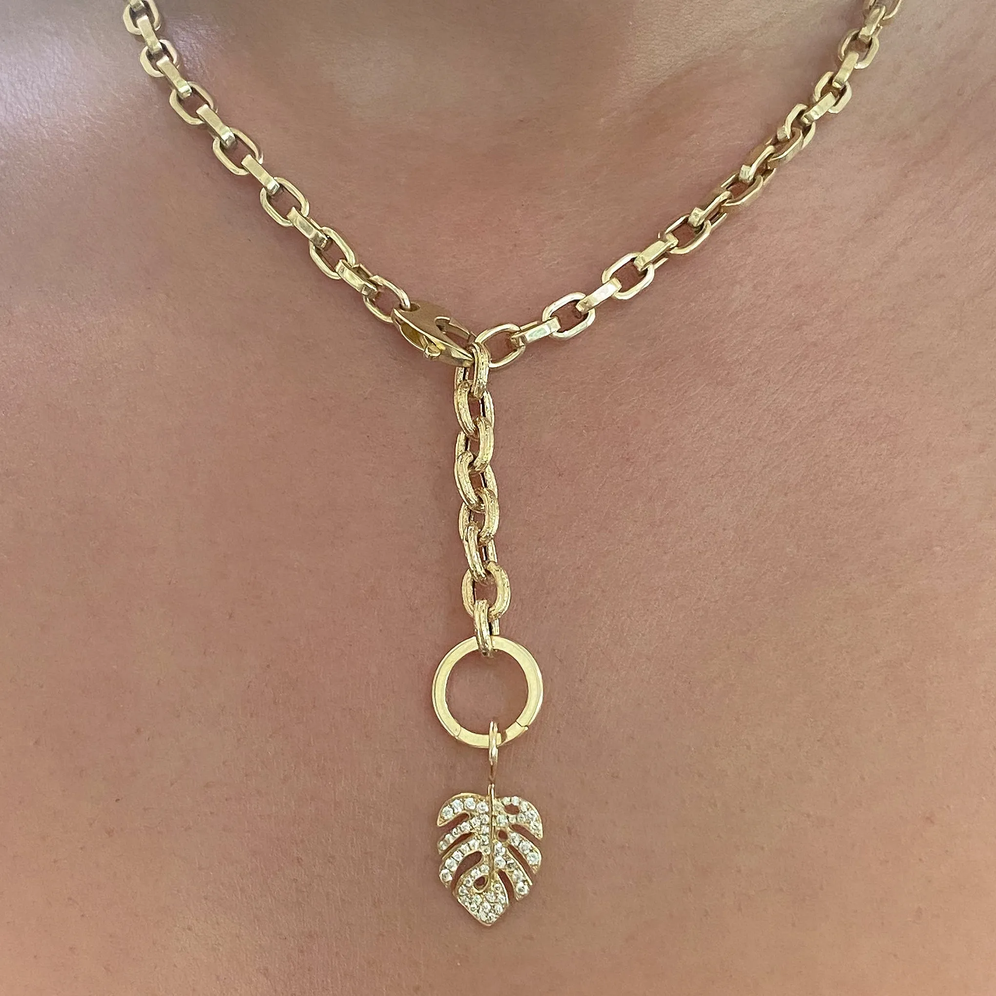 14K Gold Pavé Diamond Monstera Palm Leaf Necklace