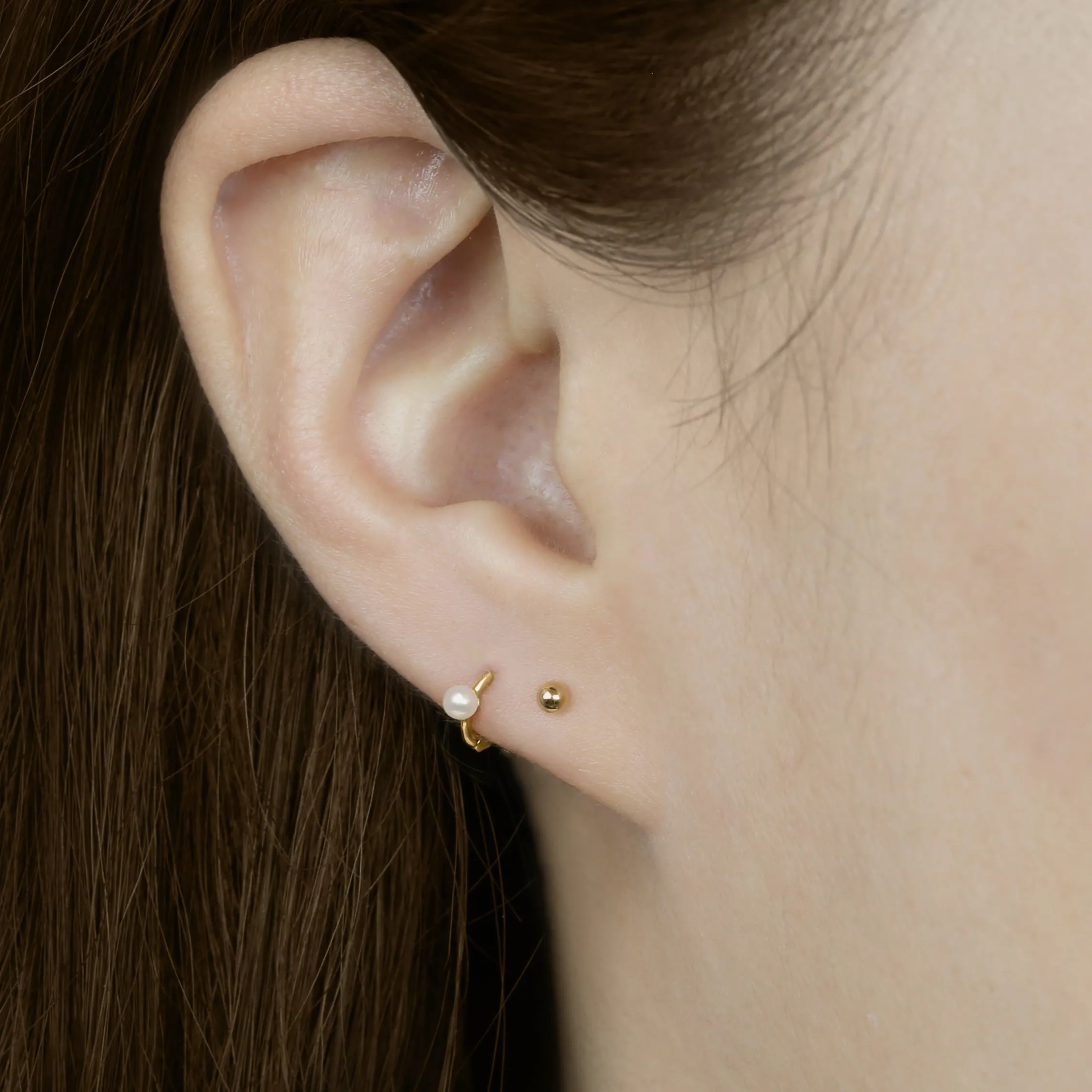 14k Gold Tiny Pearl Hoop Earring