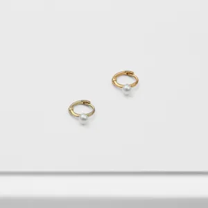 14k Gold Tiny Pearl Hoop Earring