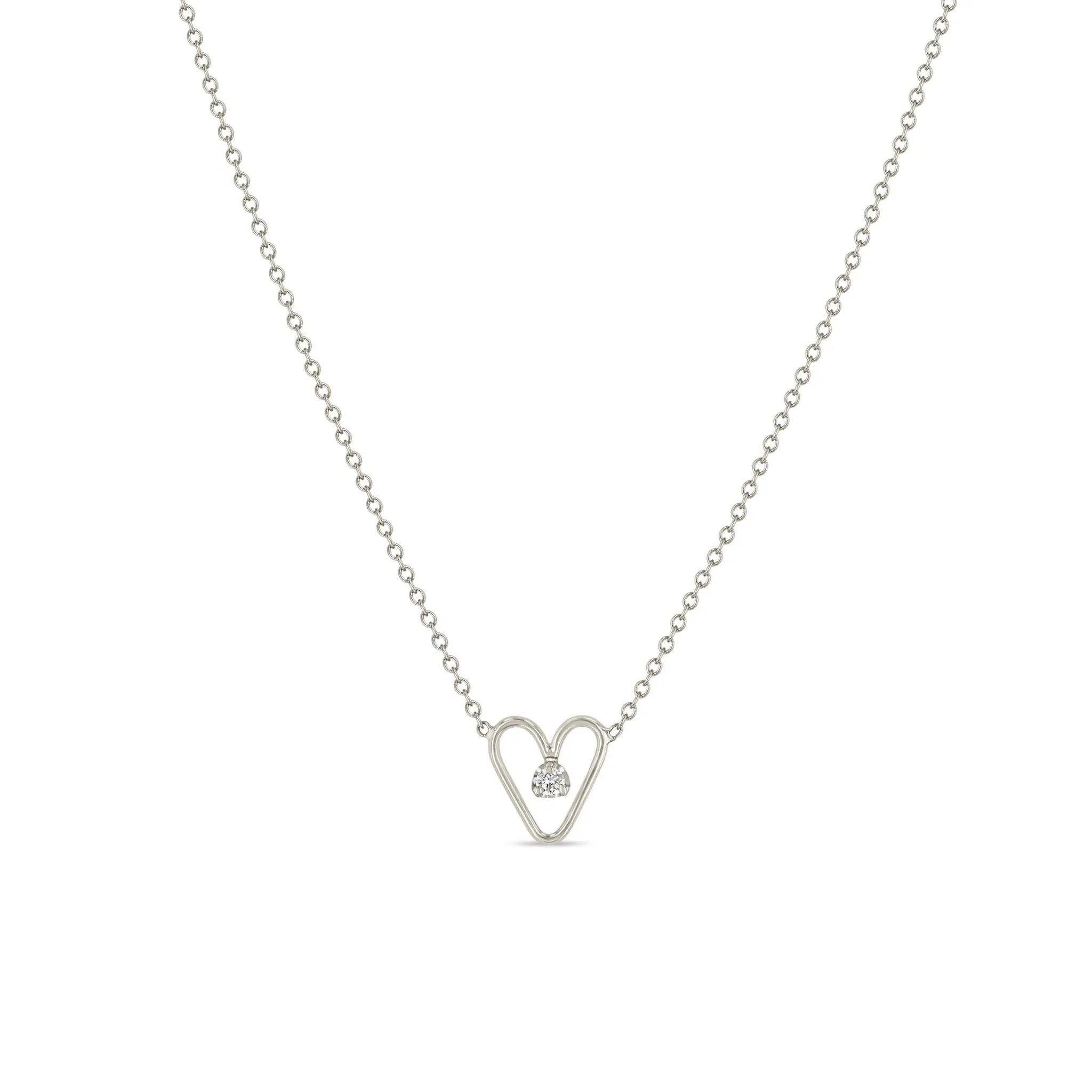 14k Prong Diamond Tiny Open Heart Necklace
