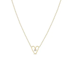 14k Prong Diamond Tiny Open Heart Necklace