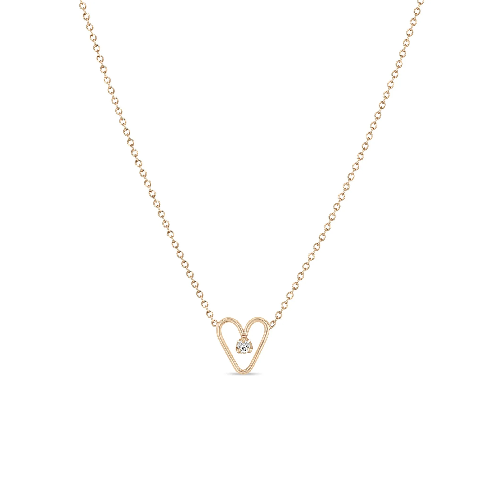 14k Prong Diamond Tiny Open Heart Necklace