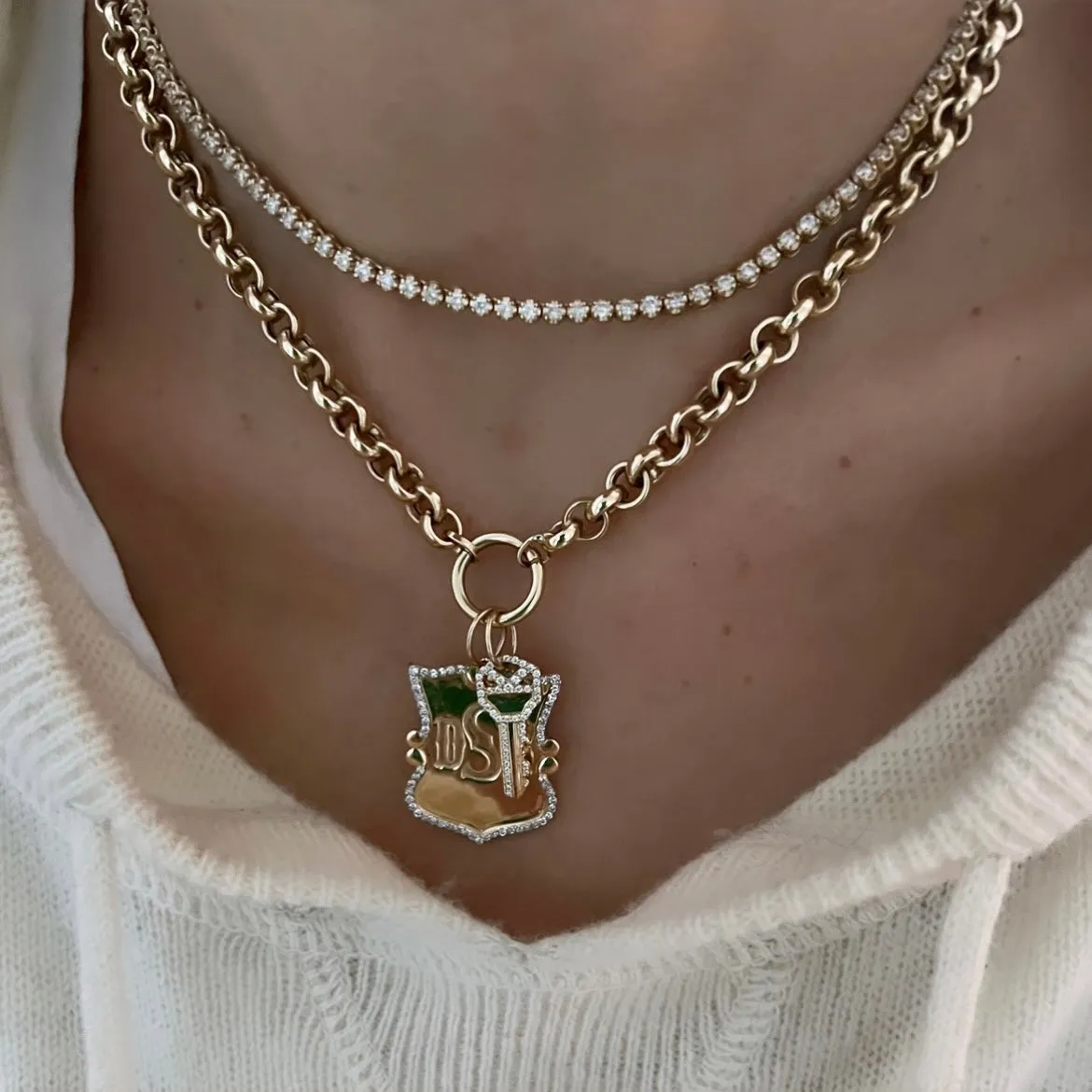 14KT Gold Diamond Mini Key Pendant Charm