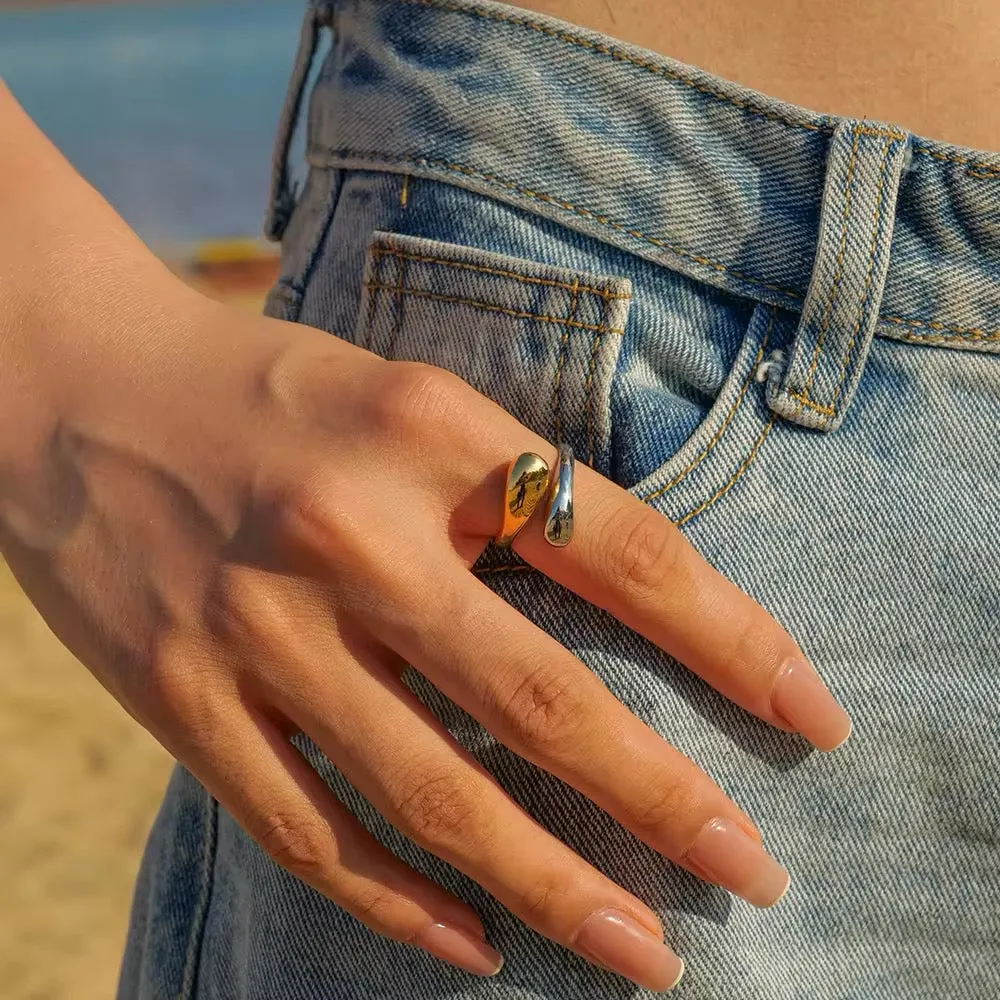 18K Gold and Silver Water Drops Twist Ring