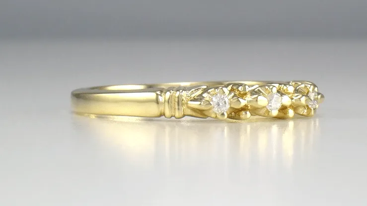 1950's Mid Century Retro Yellow Gold Starburst Galaxy Diamond Wedding Ring