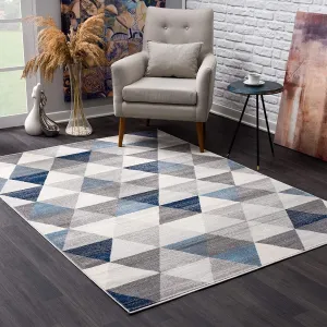 2’ x 12’ Navy Blue Geometric Diamond Runner Rug