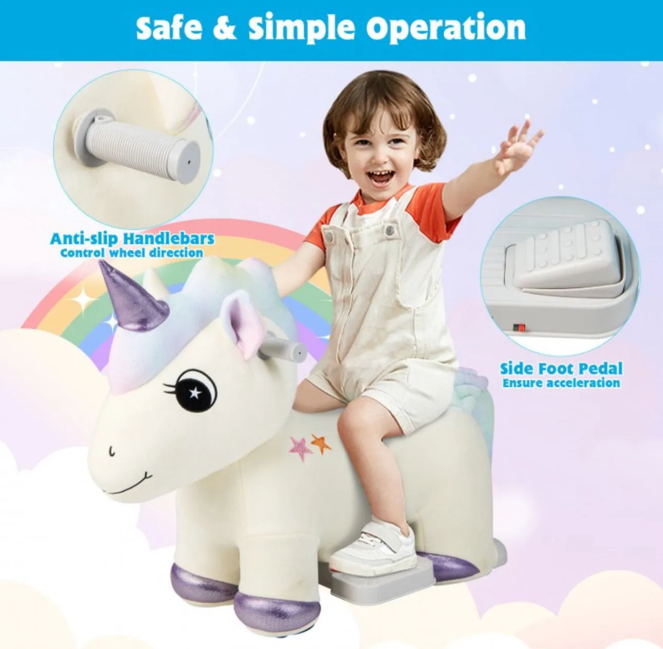 2025 Upgraded Adorable Riding Unicorn 6V Kids Ride On Toy / Car | Handle Bars | Music | 10” Seat Height | Up To 5 Kph