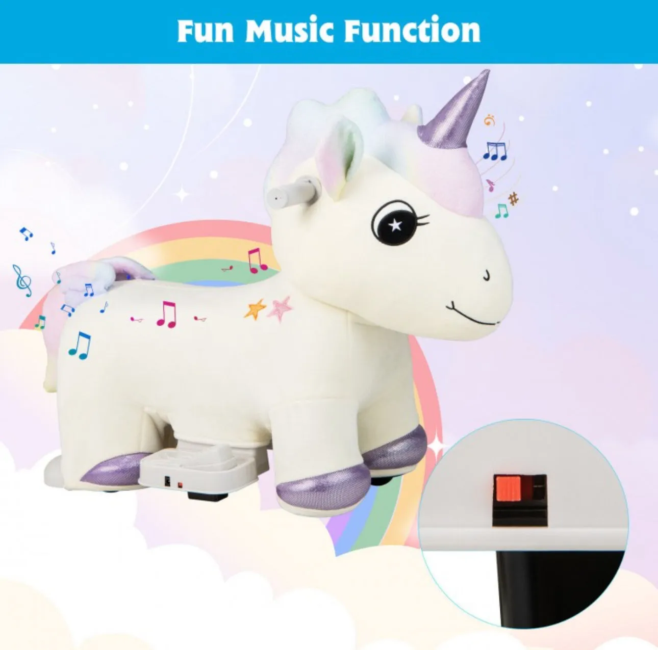 2025 Upgraded Adorable Riding Unicorn 6V Kids Ride On Toy / Car | Handle Bars | Music | 10” Seat Height | Up To 5 Kph