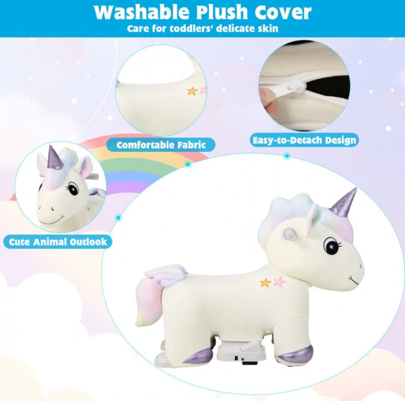 2025 Upgraded Adorable Riding Unicorn 6V Kids Ride On Toy / Car | Handle Bars | Music | 10” Seat Height | Up To 5 Kph