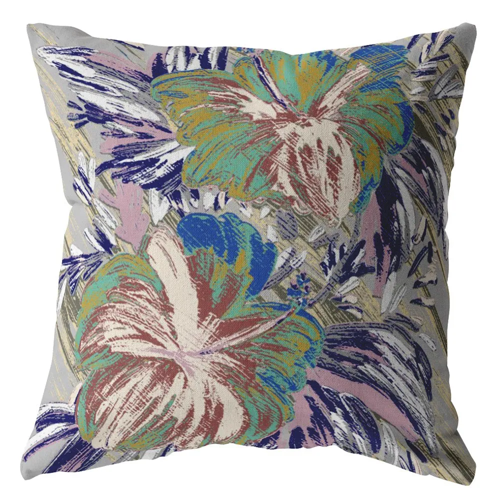 28” Lilac Green Hibiscus Indoor Outdoor Throw Pillow