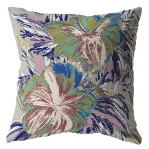 28” Lilac Green Hibiscus Indoor Outdoor Throw Pillow