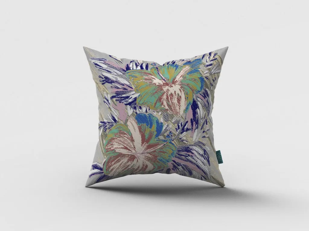 28” Lilac Green Hibiscus Indoor Outdoor Throw Pillow