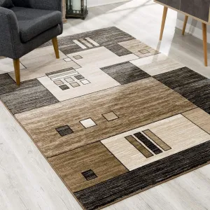 3’ x 10’ Beige and Brown Geometric Runner Rug