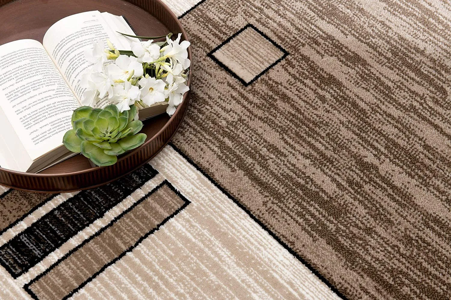 3’ x 10’ Beige and Brown Geometric Runner Rug