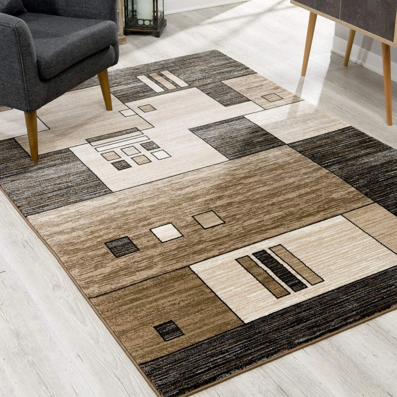 3’ x 10’ Beige and Brown Geometric Runner Rug