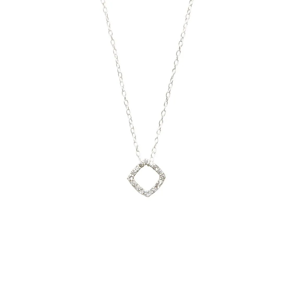 45cm Sterling Silver Cubic Zirconia Open Square Necklace