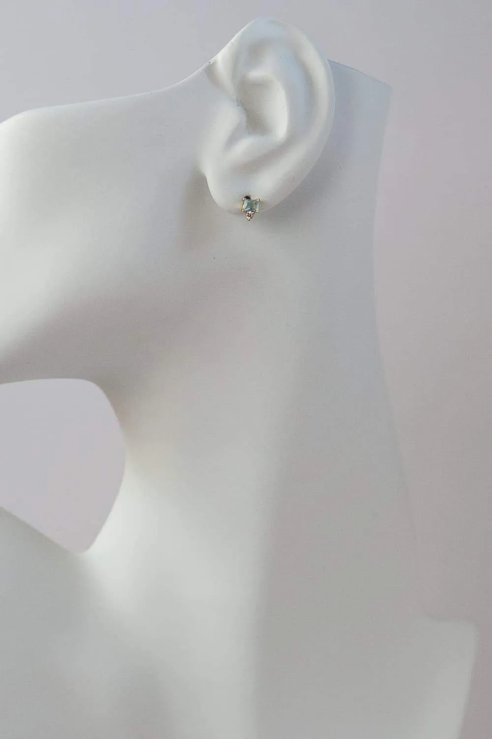 925 Sterling Silver Dainty Aquamarine Baguette Diamond Stud Earrings