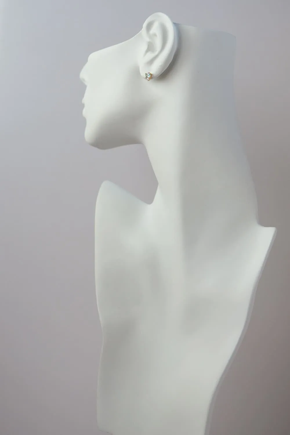 925 Sterling Silver Dainty Aquamarine Baguette Diamond Stud Earrings