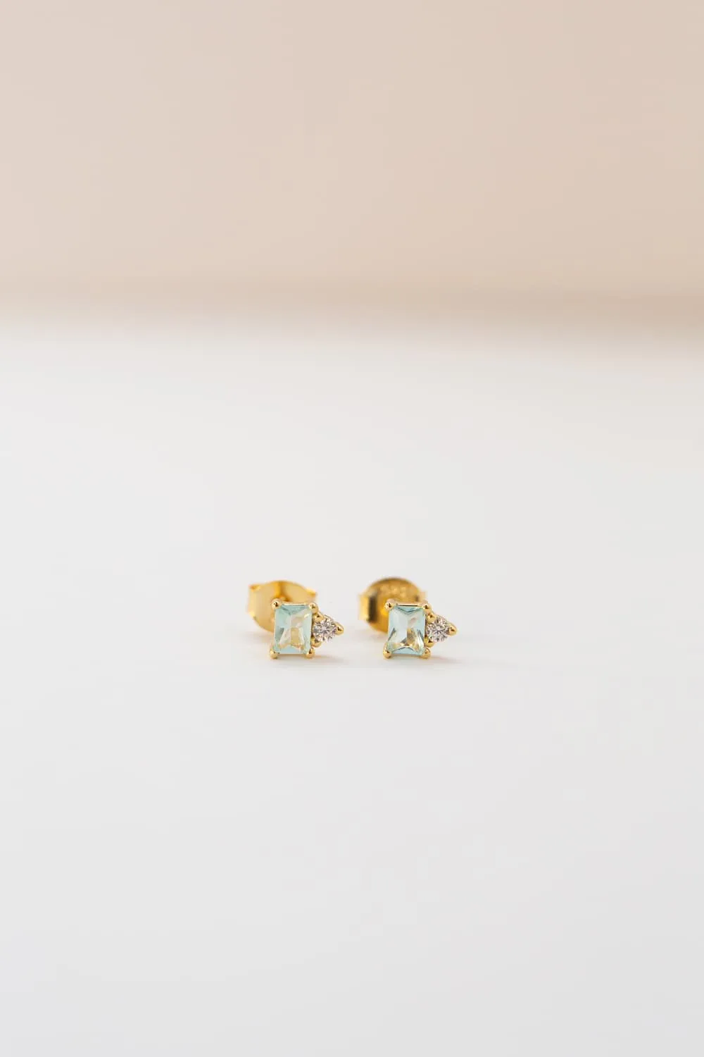 925 Sterling Silver Dainty Aquamarine Baguette Diamond Stud Earrings