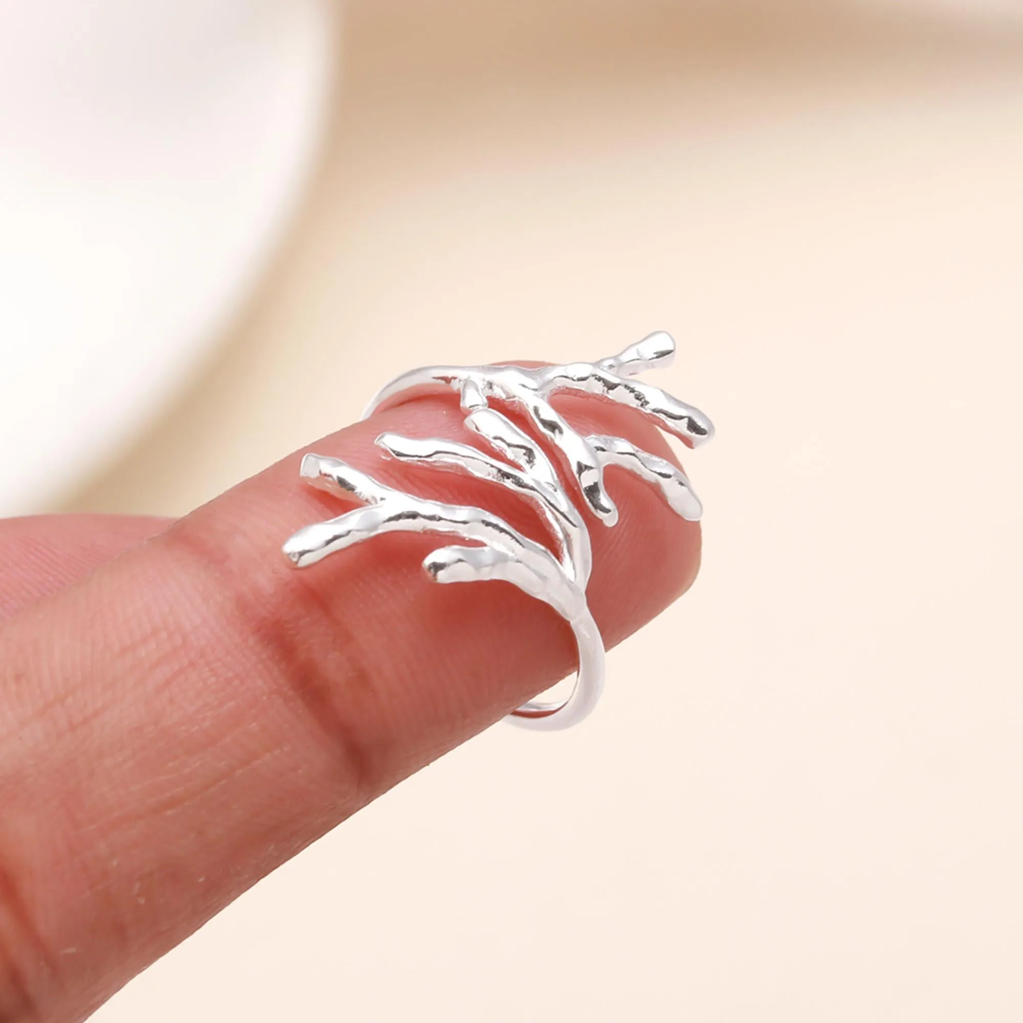 925 Sterling Silver Nature-Inspired Adjustable Twig Design Ring