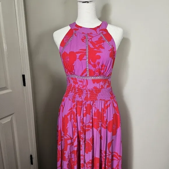 Abel The Label Charlotte Women's Floral Backless Halter Maxi Dress Size M