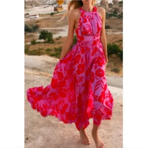 Abel The Label Charlotte Women's Floral Backless Halter Maxi Dress Size M