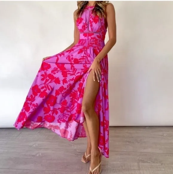 Abel The Label Charlotte Women's Floral Backless Halter Maxi Dress Size M