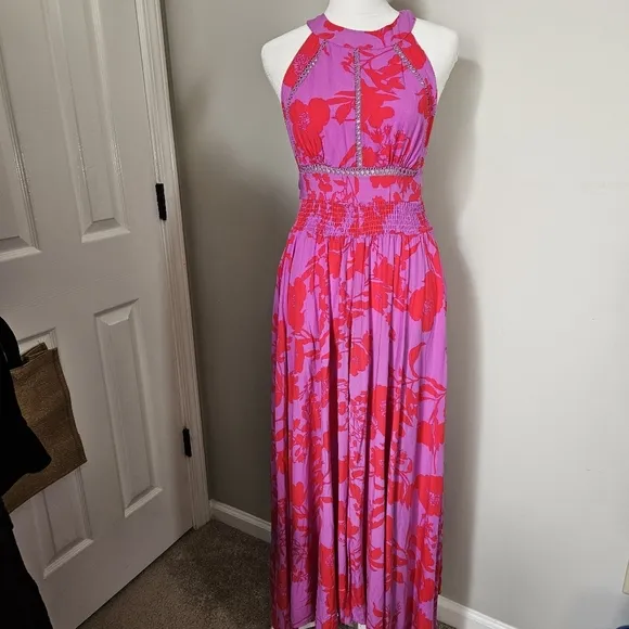 Abel The Label Charlotte Women's Floral Backless Halter Maxi Dress Size M