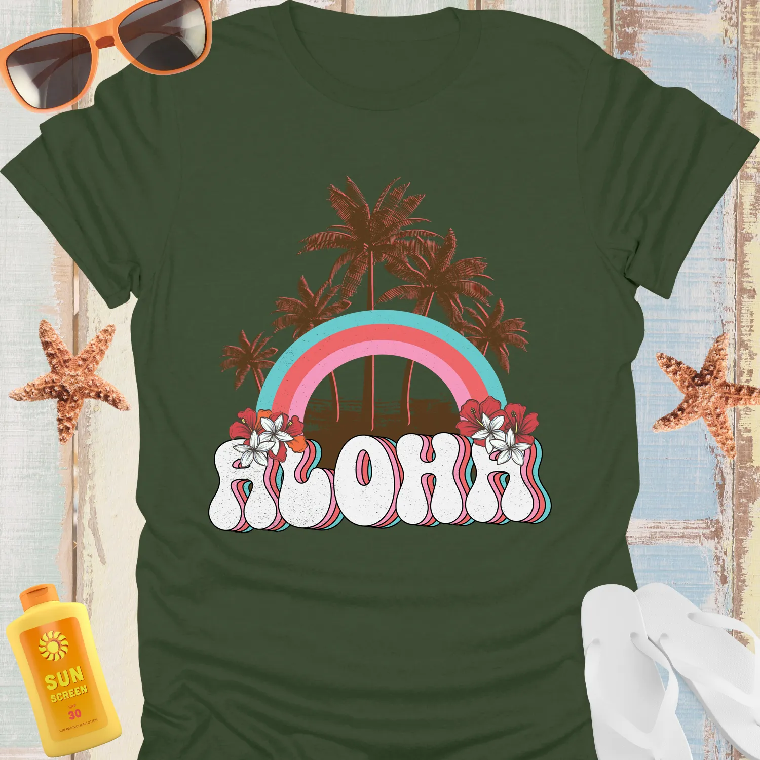 Aloha Hawaiian Vibe T-Shirt With Hibiscus Design