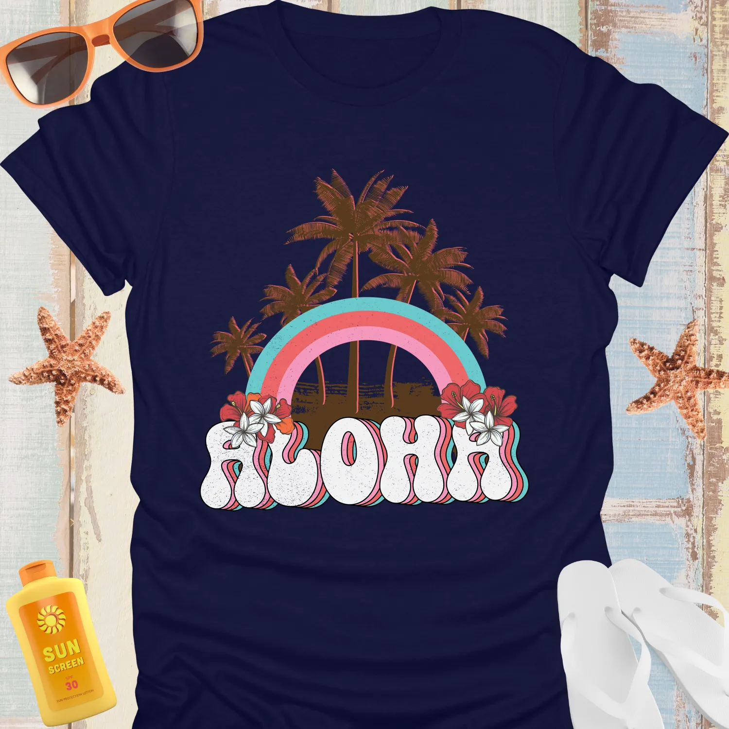 Aloha Hawaiian Vibe T-Shirt With Hibiscus Design