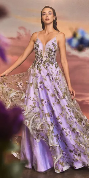 Andrea & Leo A1135 Floor Length Lisianthus Printed Organza A-Line Gown