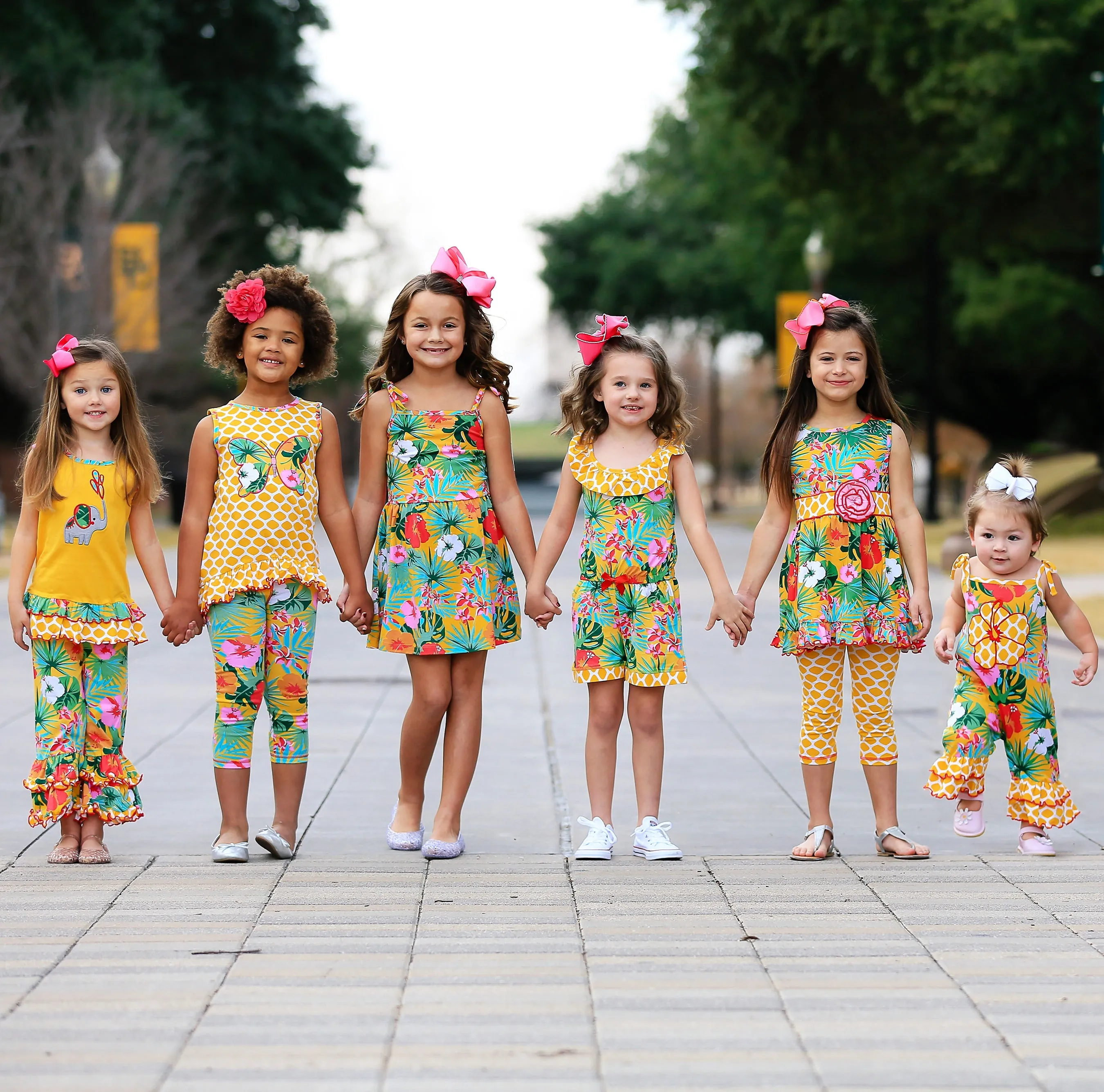 AnnLoren Big Little Girls Hawaiian Hibiscus Floral Tropical Kids Swing Dress Summer Children's Wear