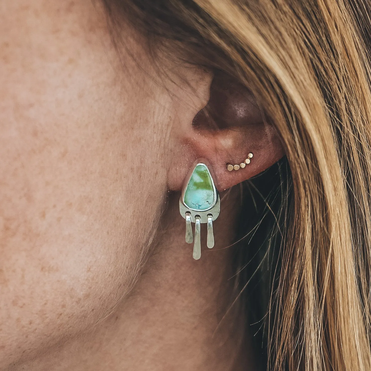 Baby Fringe Studs - Sonoran Gold Turquoise #1