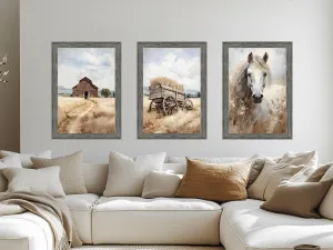 Barn, Horse, and Wagon Set of 3 Farmhouse Barnwood Frame Wall Decor