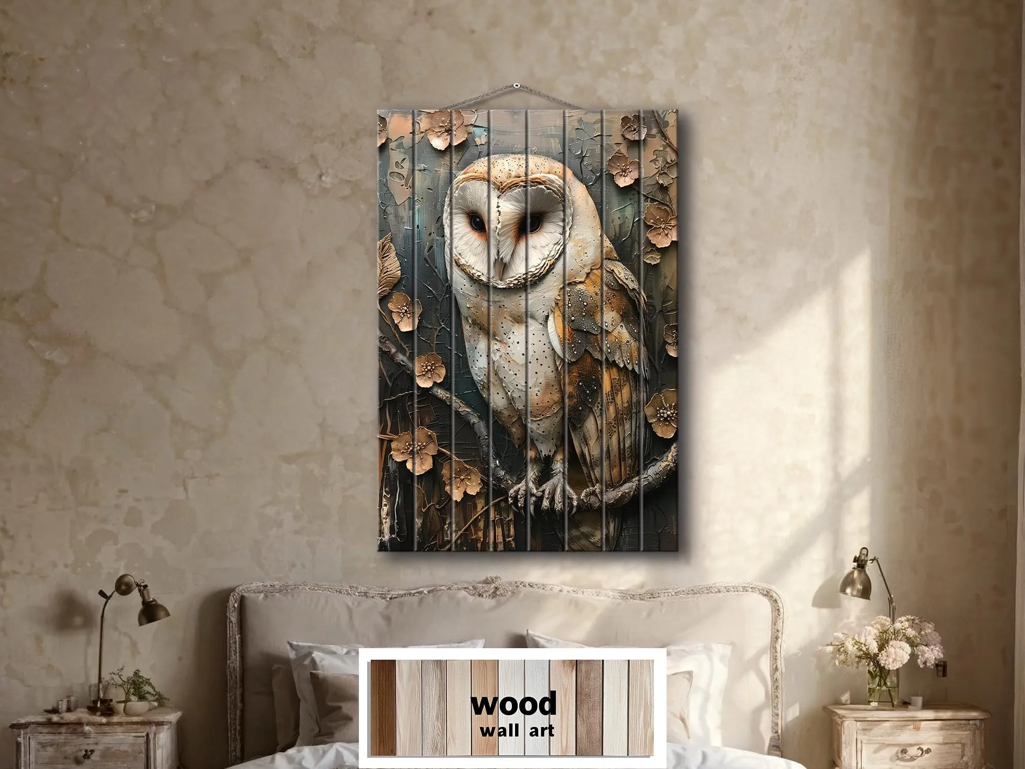 Barn Owl Distressed Wood Wall Art