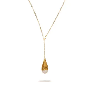 Baroque Pearl Drop & Gold Pendant Chain Necklace