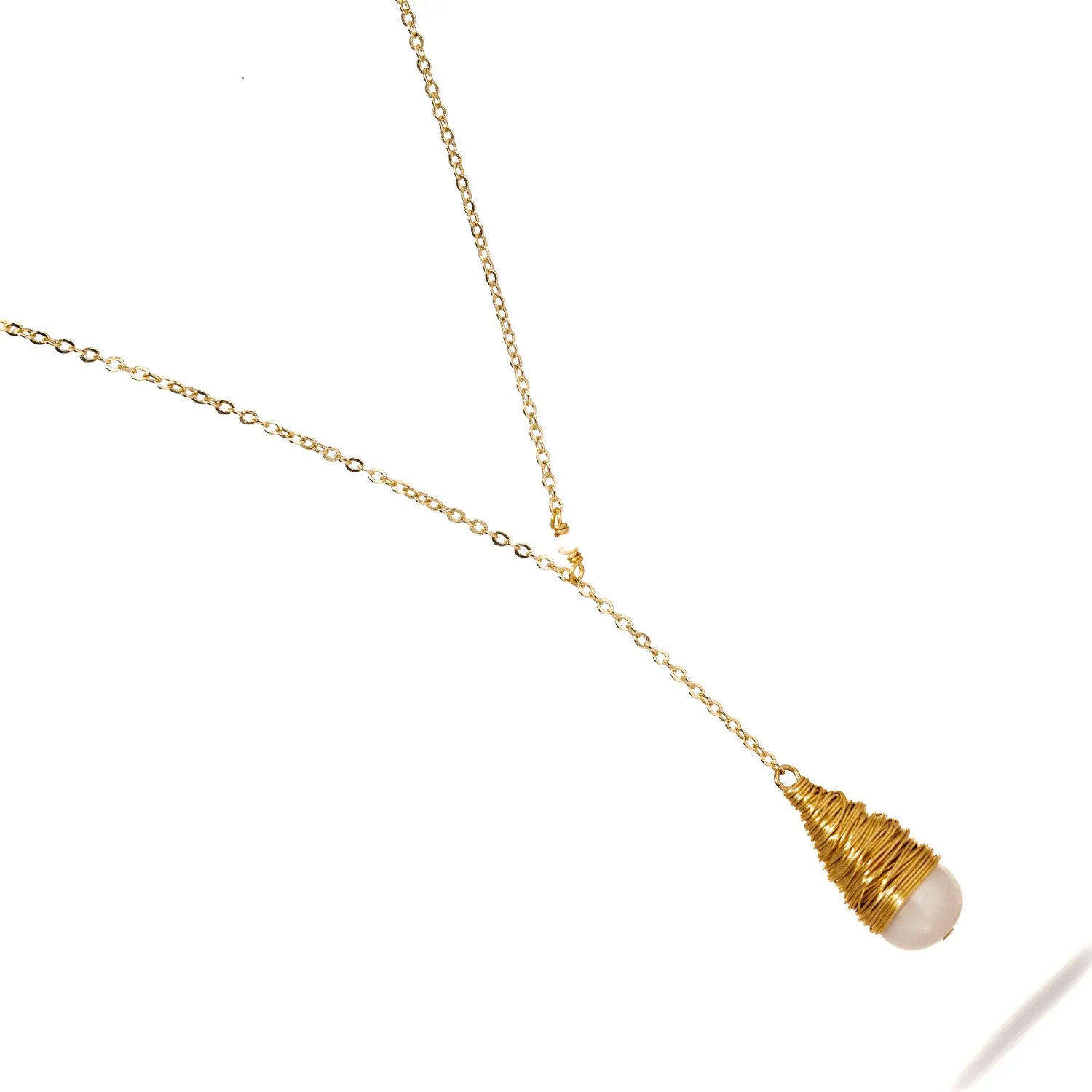 Baroque Pearl Drop & Gold Pendant Chain Necklace