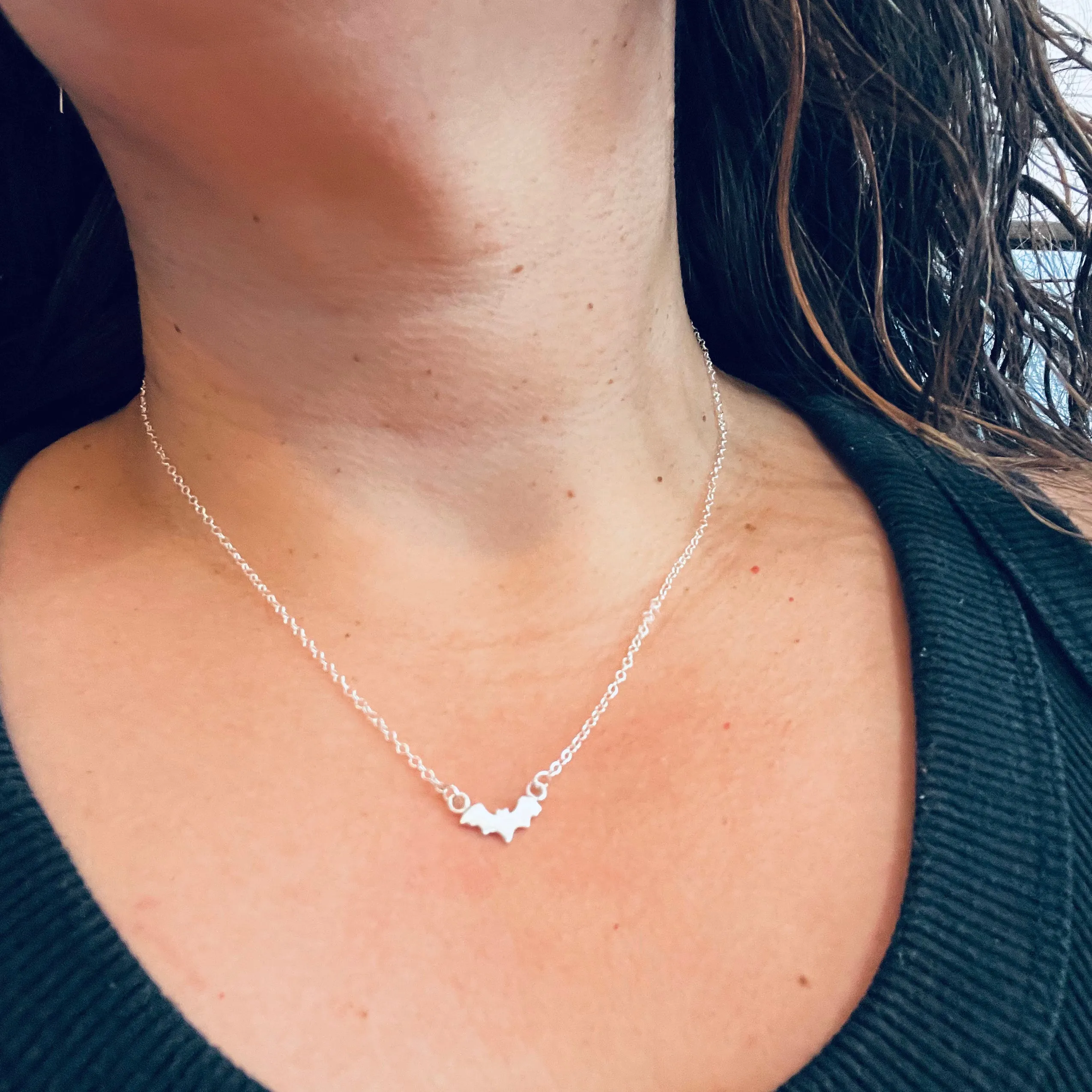 Bat Necklace in Sterling Silver